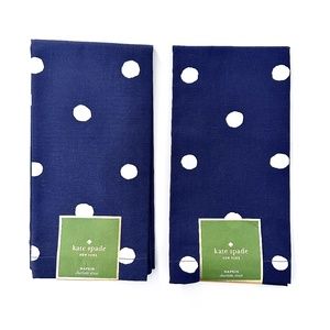 Set of 2 NWT Kate Spade Charlotte Street Napkins Navy/White Polka Dots